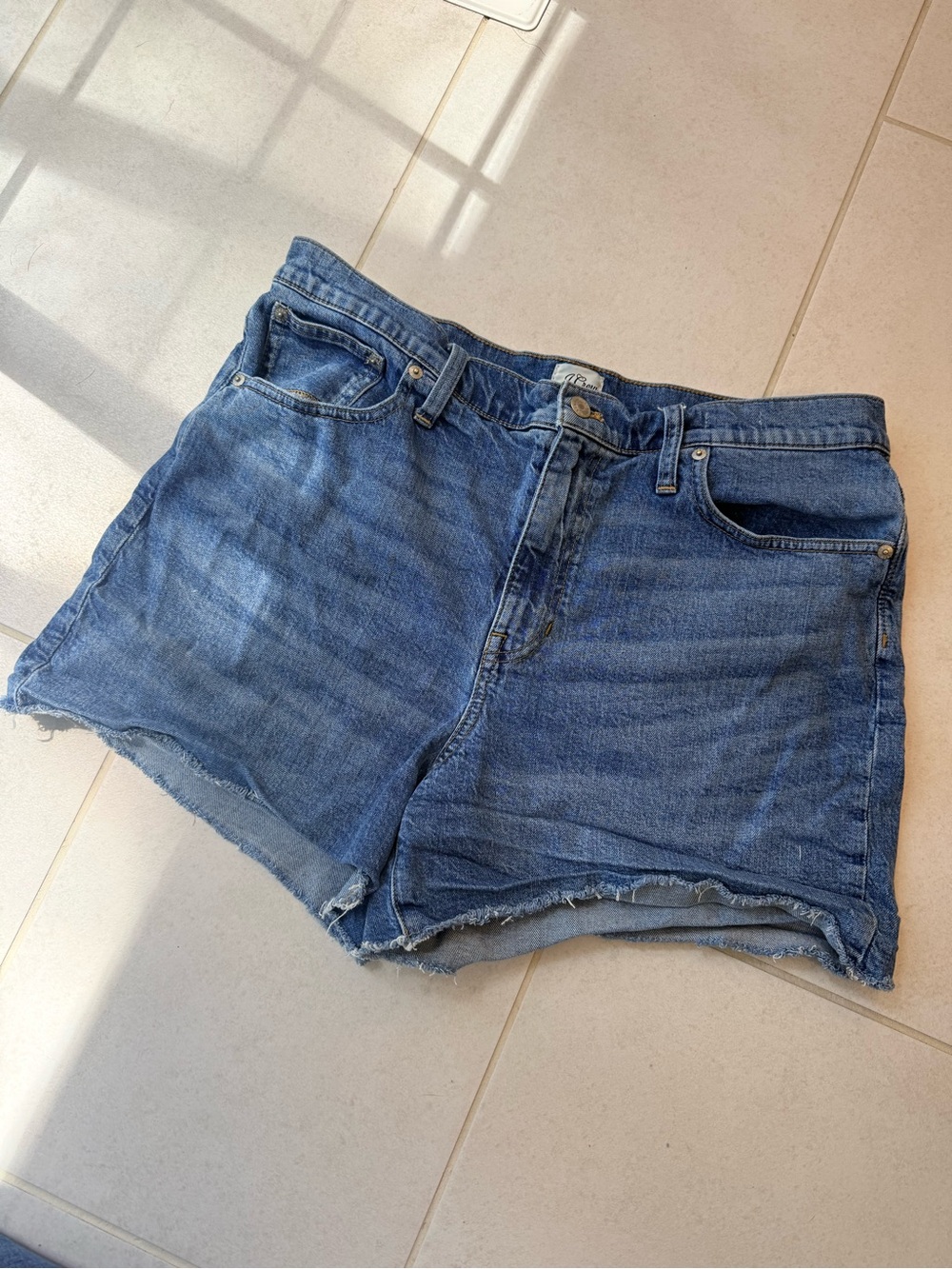 J. Crew High-Rise Cutoff Denim Shorts in Medium Blue